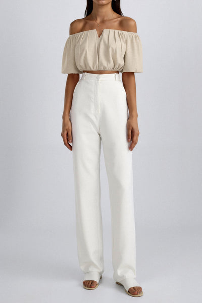 Schulterfreies Crop-Top in Weiß