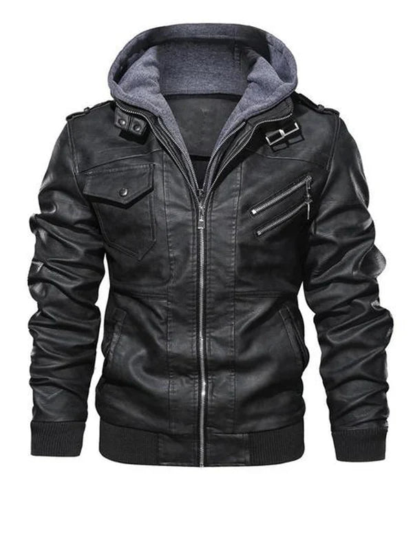 Prio | Stilvolle Premium Leder-Winter-Jacke mit Kapuze