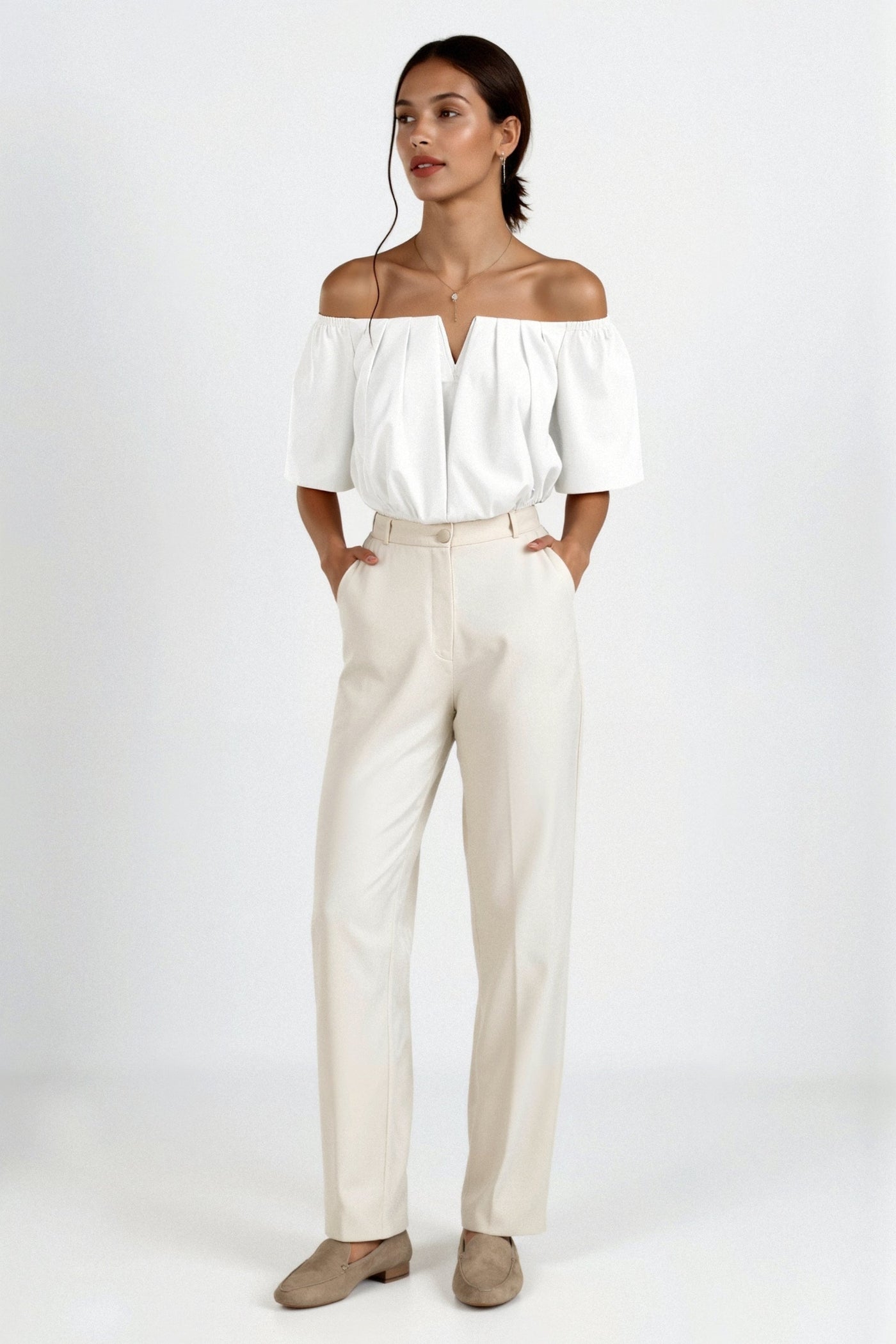 Schulterfreies Crop-Top in Weiß