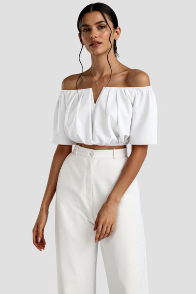 Schulterfreies Crop-Top in Weiß