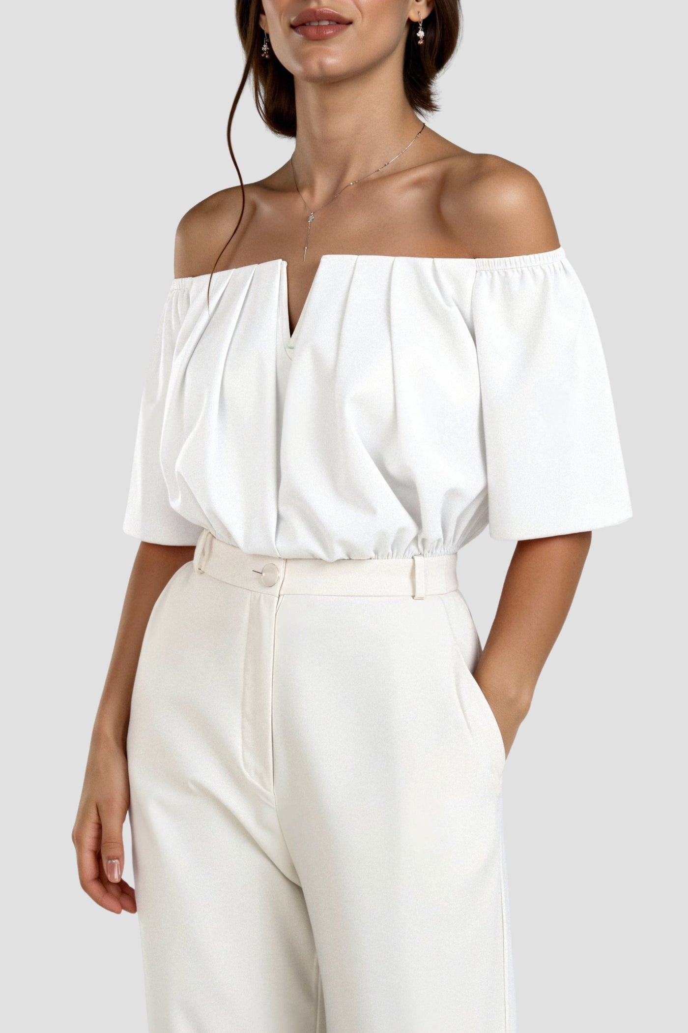 Schulterfreies Crop-Top in Weiß