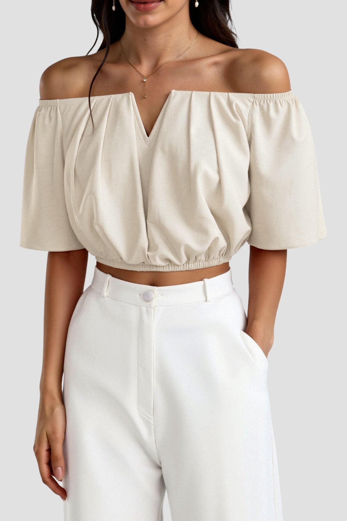 Schulterfreies Crop-Top in Weiß