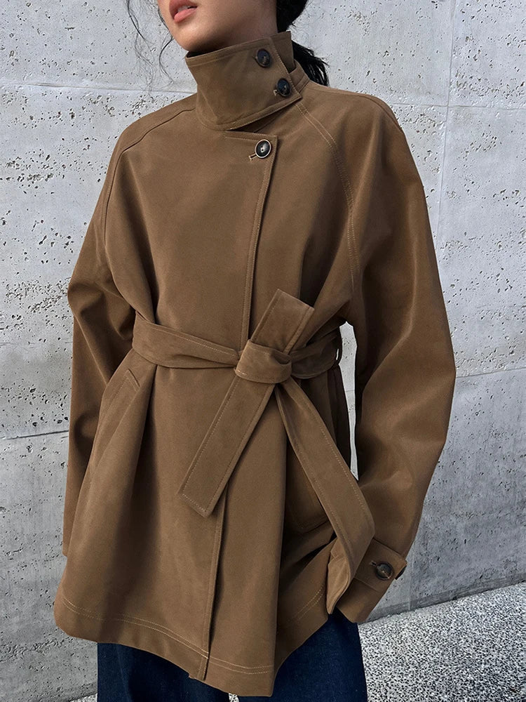 Nalia | Modischer Trenchcoat Damen Winter Leder