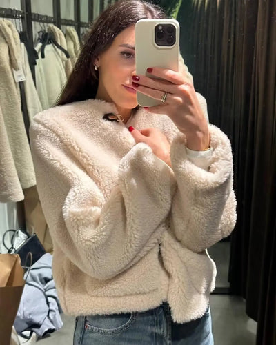 Amena | Lockerer Einfarbiger Mantel für Damen – Elegant & Vielseitig