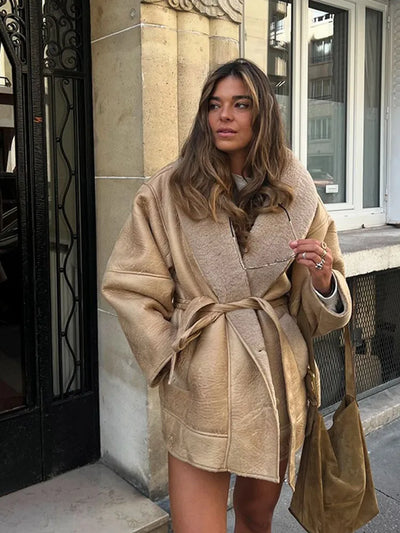 Surie | Winter Chic Jacke aus Leder mit Kontrastfell, dick und warm