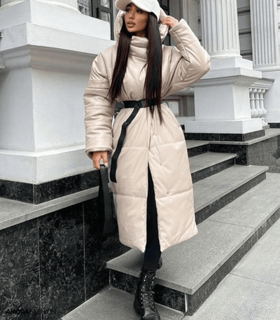 Langie | Lange Leder-Pufferjacke mit Gürtel für Damen – Stilvoll und Wärmend