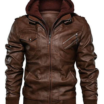 Prio | Stilvolle Premium Leder-Winter-Jacke mit Kapuze